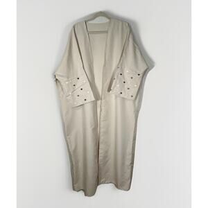 Open Kaftan Abaya Women Long Dress Muslim Robe Cardigan One Size Beige